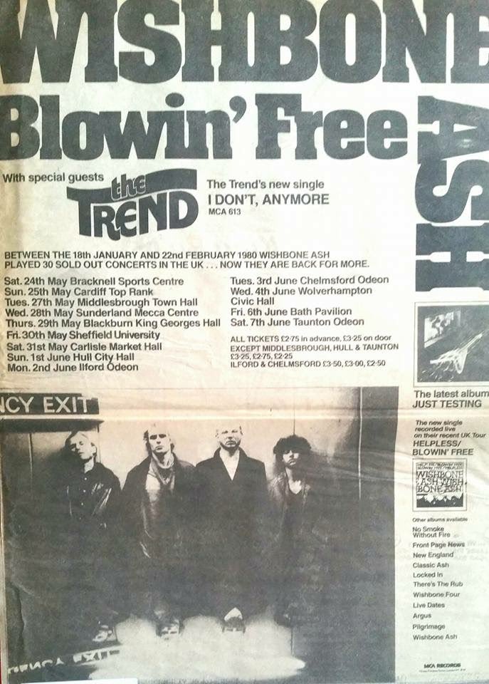 The Trend played King George’s Hall supporting Wishbone Ash 1980.
