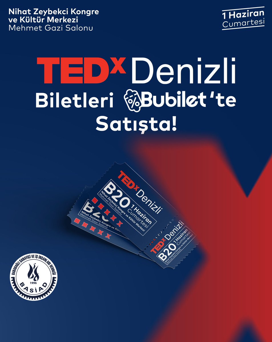 ❌TEDx Denizli biletleri Bubilet'te satışta! 🗓️1 Haziran Cumartesi Günü 📍Nihat Zeybekci Kongre ve Kültür Merkezi / Mehmet Gazi Salonu