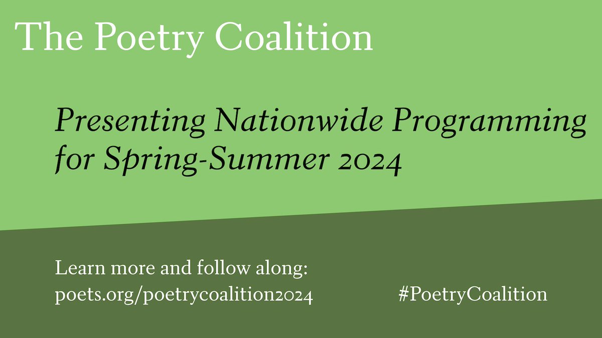 @CantoMundo @in_na_po @LetrasLatinas @masspoetry @omiamifestival @ThePoetryCenter @urbanwordnyc The #PoetryCoalition's slate of programs reflects the transformative impact poetry has on individual readers & communities across the nation. For more information & to learn how to participate, visit: poets.org/poetrycoalitio…
