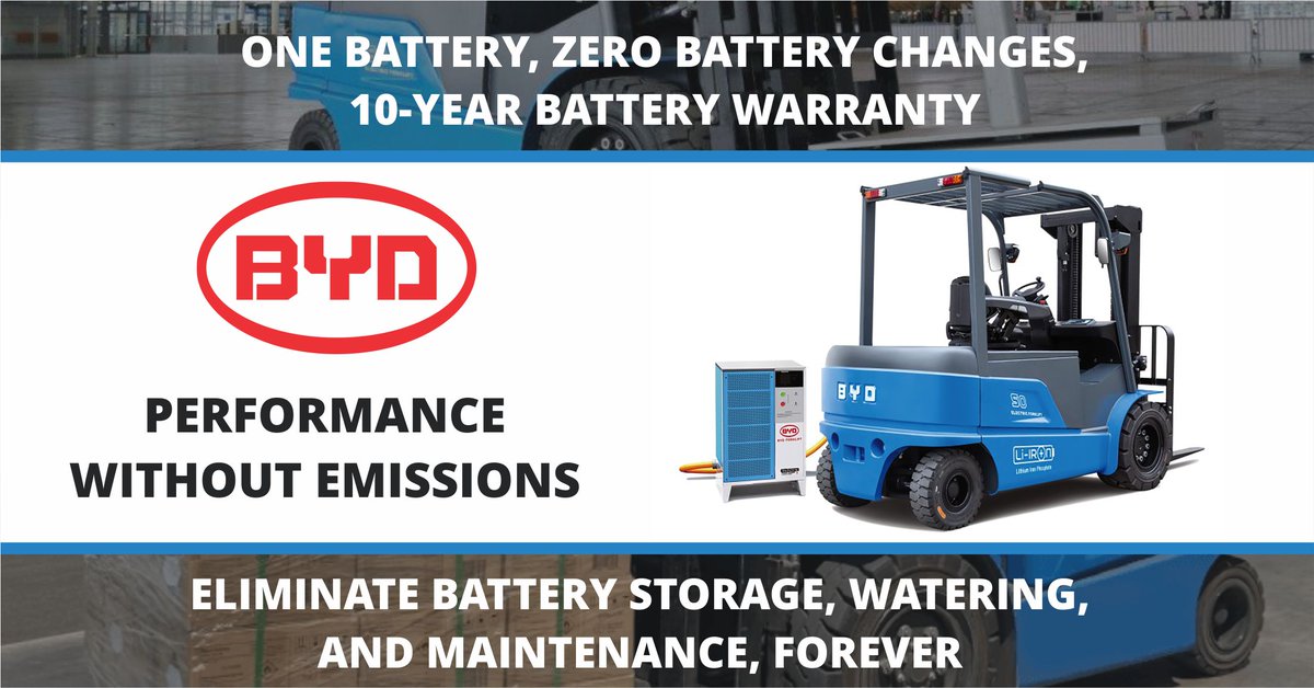 bit.ly/3Nxo8sz Eliminate emissions, battery changes and battery service, forever. BYD #ElectricForklifts revolutionized the industry. For a demo or quote, please contact us at 888-952-7536. #NewForklifts #Youngstown #Akron #Canton #WesternPA
