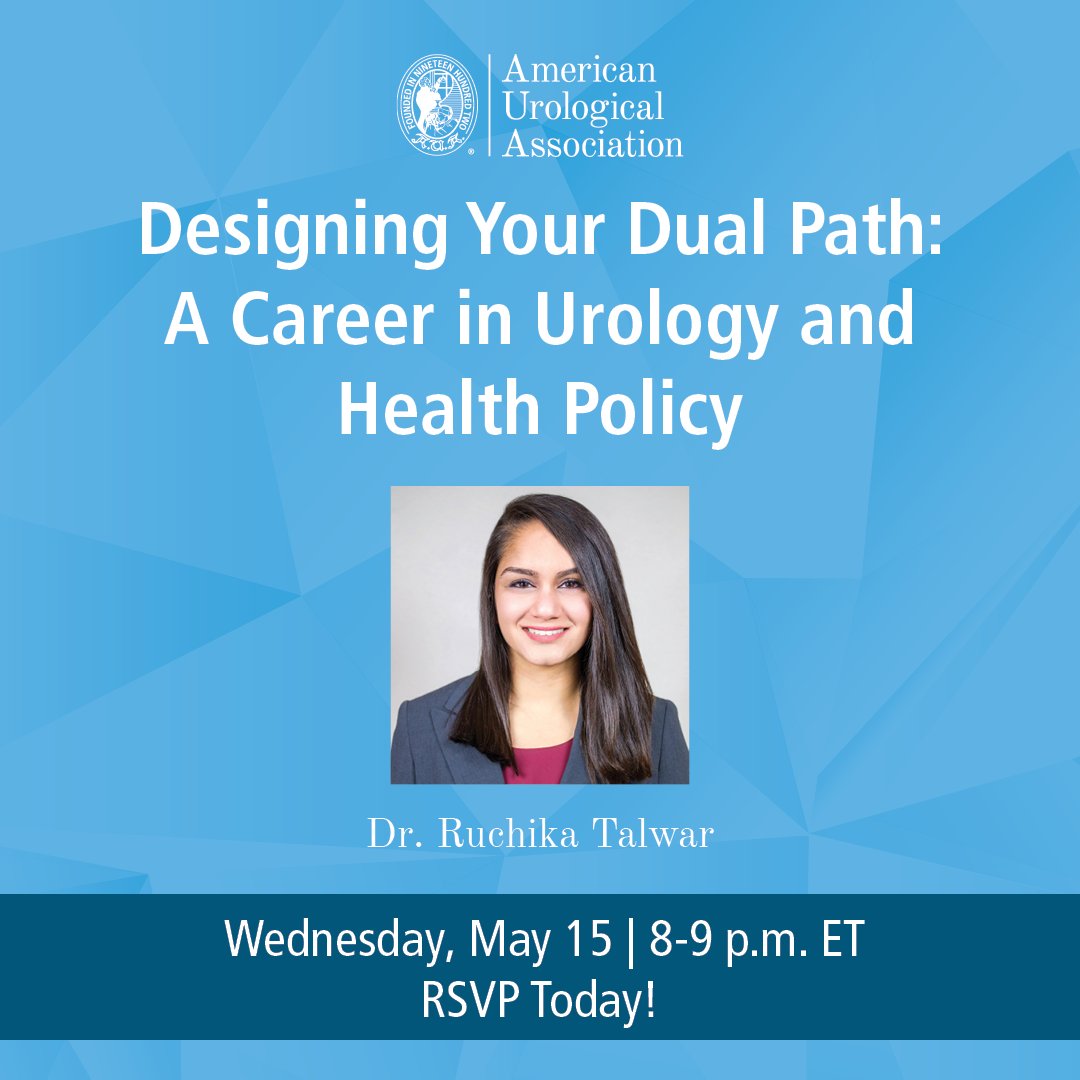 Join us for a fireside chat with @RuchikaTalwarMD who will be discussing How to Integrate Health Policy into Your First Job. Hope to see you there! 🎉 RSVP today ➡️ bit.ly/3yageAB #AUA #Urology #AUAMembers