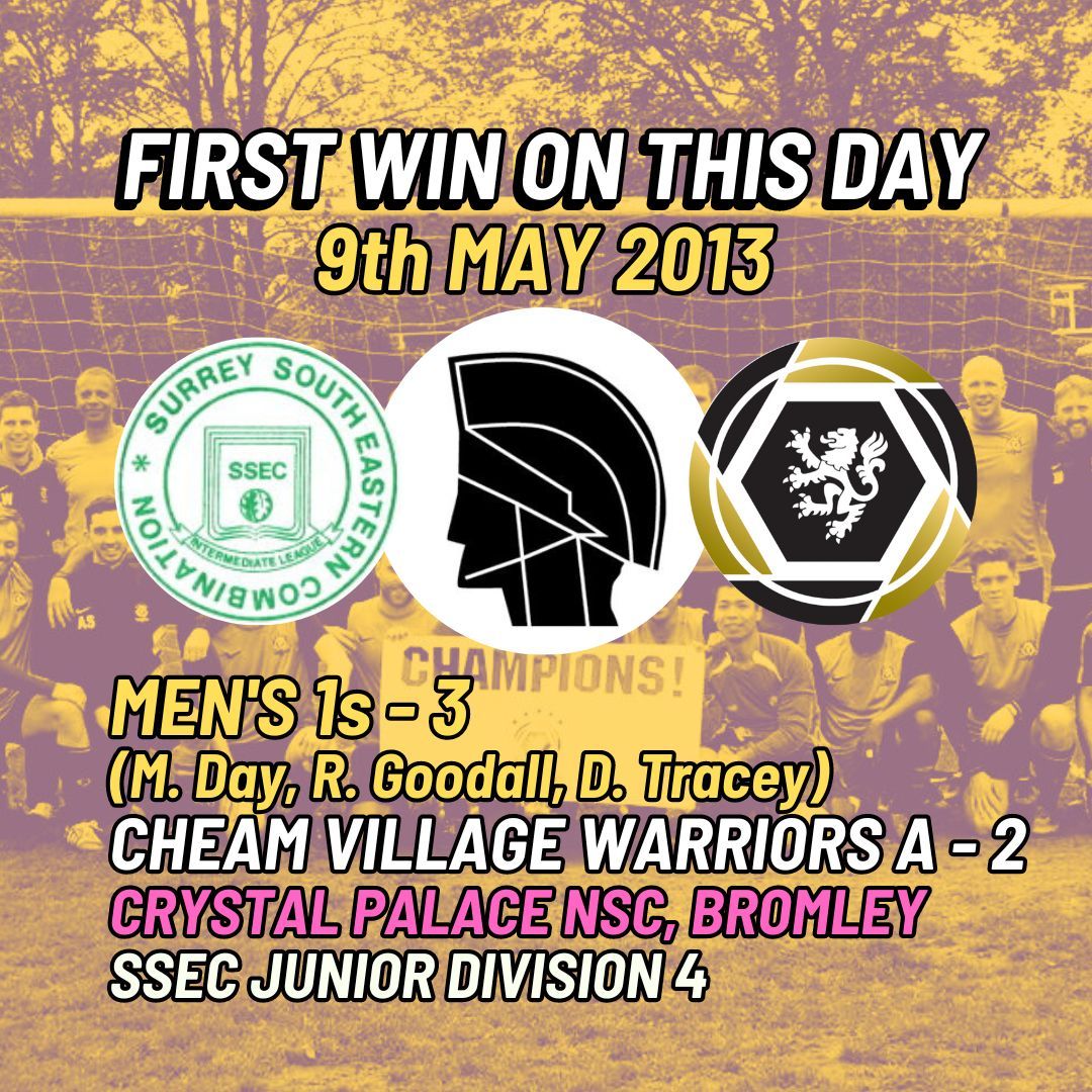 Our First Win on 9th May:

2013
🏆 3-2 v Cheam Village Warriors A (SSEC Junior Division 4)
⚽ Scorers: M. Day, R. Goodall, D. Tracey
📌 Prince George's PF, Raynes Park

#WFC #Wanderers #TheWorldsClub #Dulwich #TulseHill #FirstWin