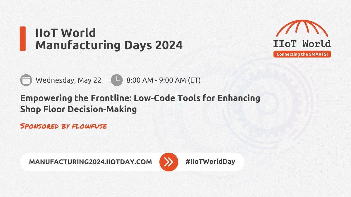 Curious about #lowcode platforms and their impact on shop floor operations? Don't miss @FlowFuseInc's session at #IIoTWorldDay! Learn how low-code tools can revolutionize decision-making processes. buff.ly/49lF0dW #sponsored #flowfuse_iiot #Manufacturing #Industry40