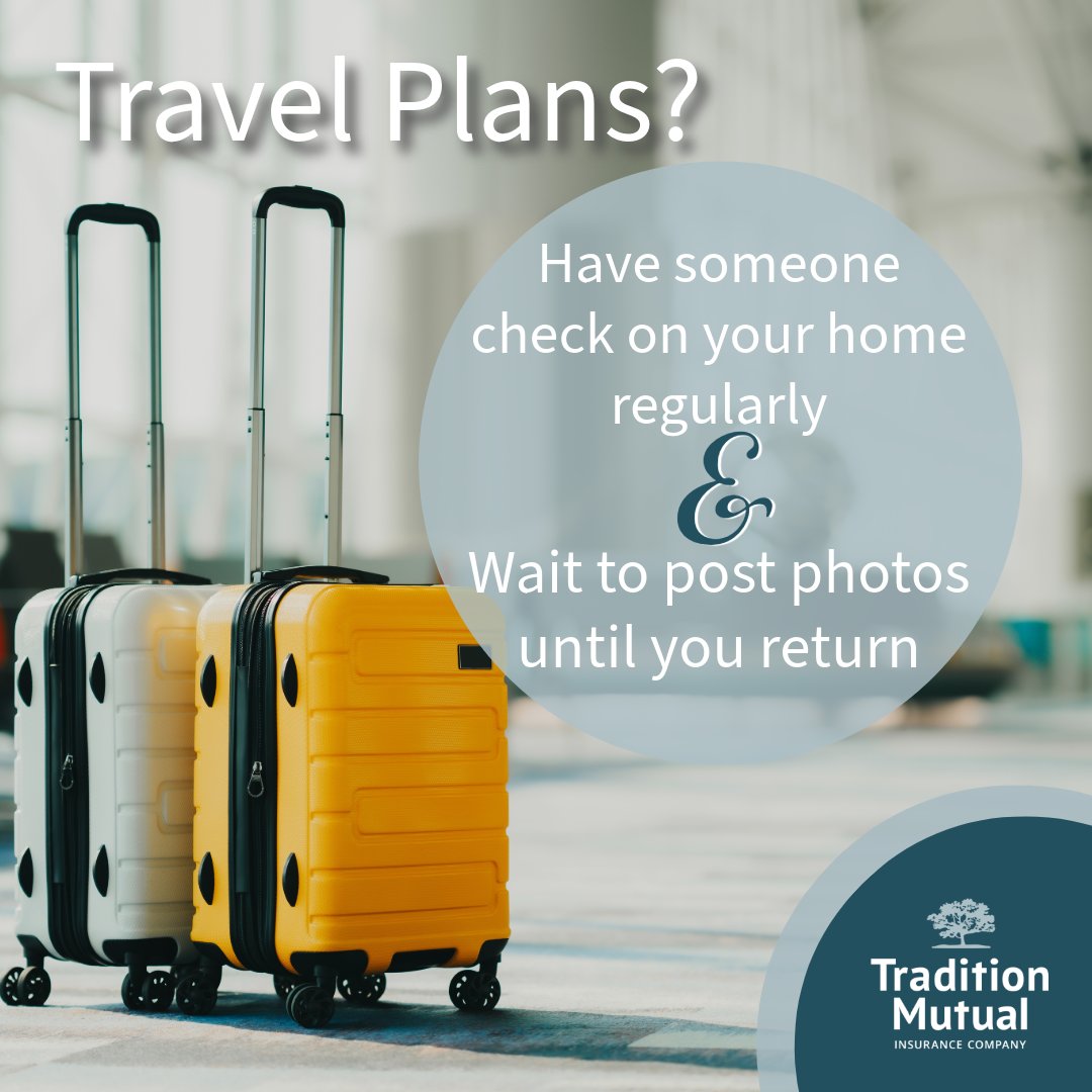Traveling? Keep your home safe by having someone check on it regularly, and wait to post photos until you return.

#MutualInsurance #OntarioMutuals #HuronCounty #PerthCounty #OxfordCounty #MiddlesexCounty