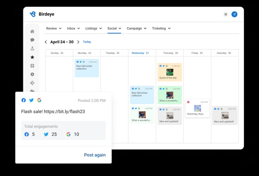 Take the hassle out of scheduling social posts with Birdeye's intuitive visual calendar! 🗓️ Easily schedule, track, and manage all your posts across accounts and networks from one simplified dashboard. bit.ly/3VnpLvF