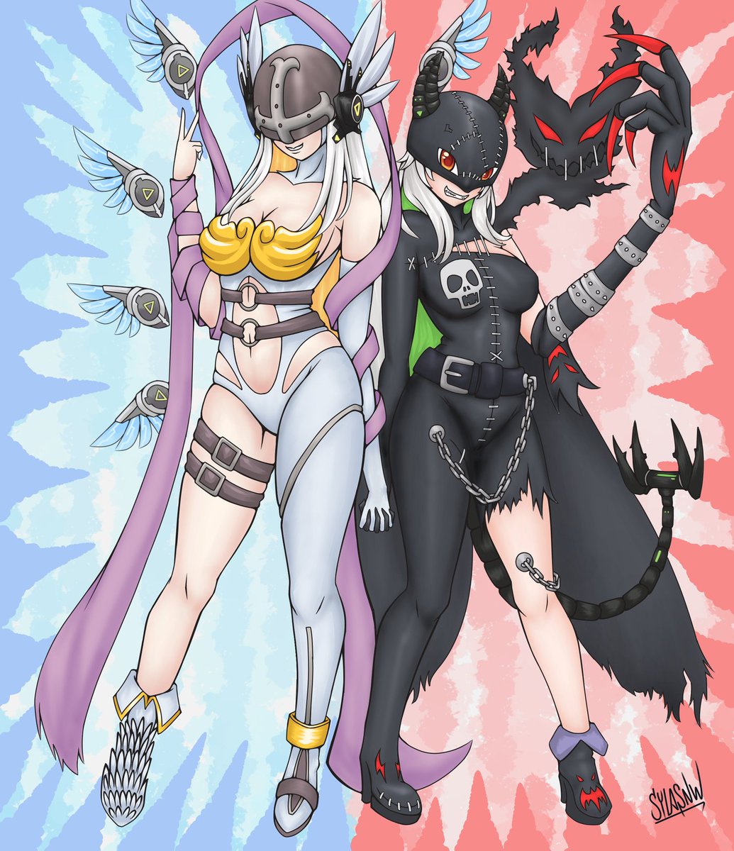 Eru no sabe de Digimon pero tuve la idea y dije porque no?
Así que aquí están Angeruwomon y lady chapimon.
(hechas en base al diseño de angewomon y lady devimon respectivamente)

#lapiceru #vtuber #fanart #digitalart #digimon