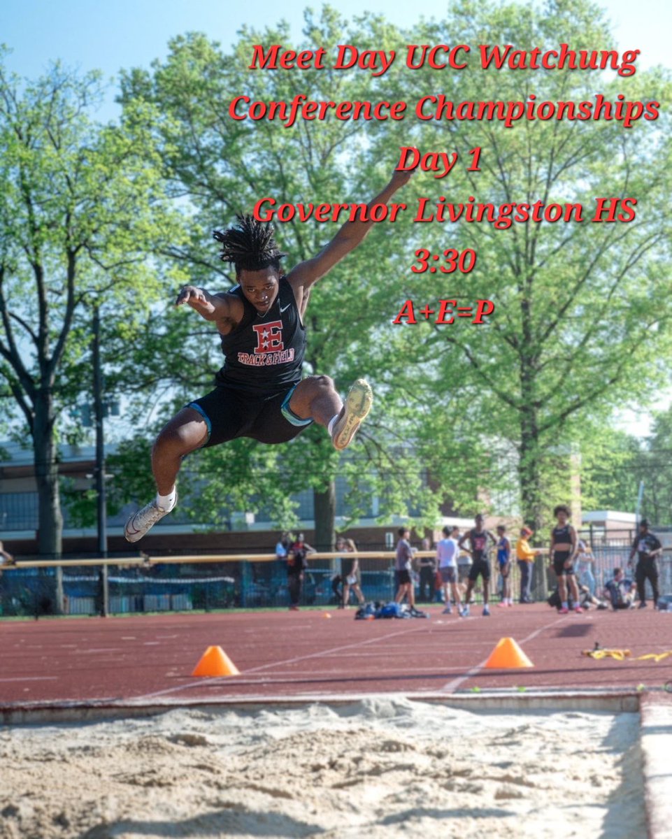 Meet Day UCC Watchung Conference Championships Day 1. @gldeafhighlanders @penick_ezekiel @ElizabethAthle1
Events:
400IH, 100m, 1600, 400m, Triple Jump, High Jump, Discus, Javelin 
A+E=P
#BigETF #CityofChampions #watchungconference