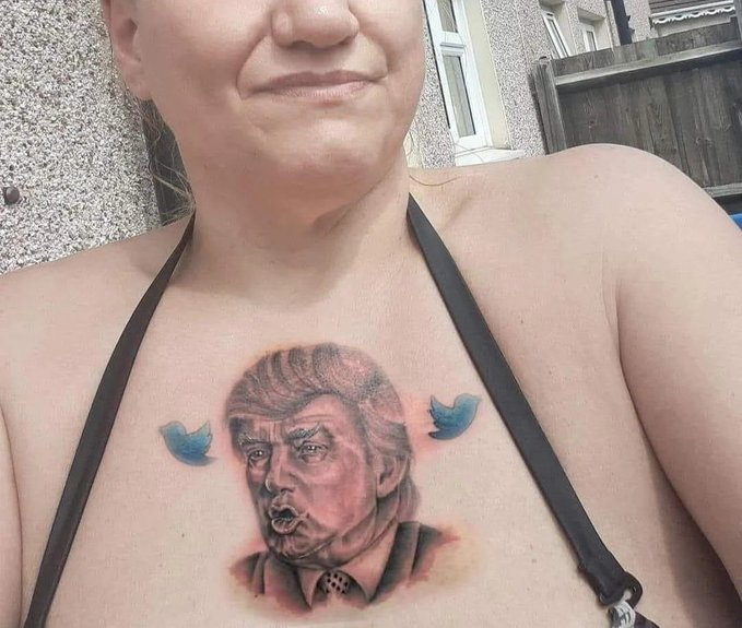 You know you're in a cult when you have a picture of Donald Trump with his mouth shaped like an anus tattooed on your chest.