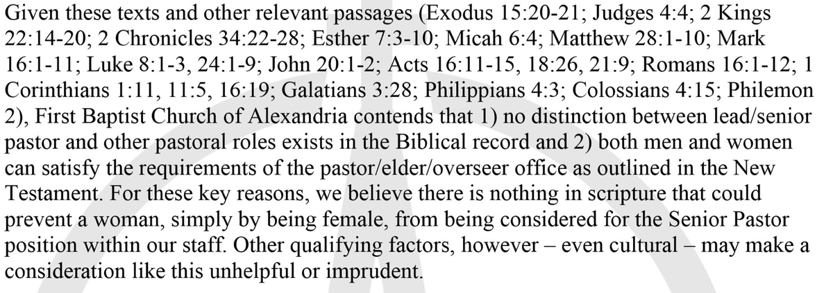 Some say the Law amendment will lead to churches being disfellowshipped who simply have 'poor nomenclature' with a woman as 'Children's Pastor.' But a leaked letter from First Baptist Alexandria to the SBC Credentials Committee reveals that deeper egalitarian issues often exist…