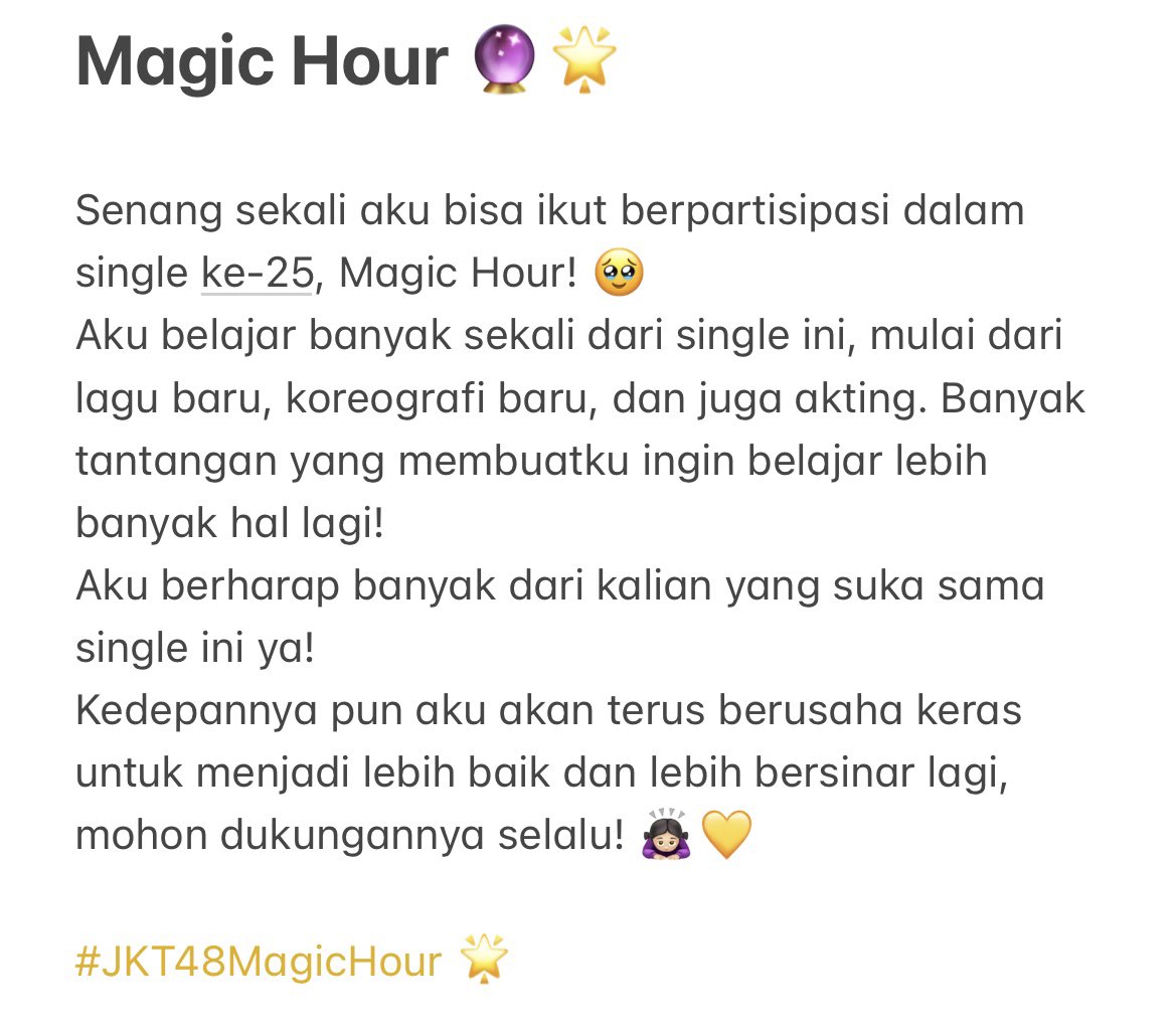 Semoga banyak yang suka ya! Terima kasih banyak! #JKT48MagicHour 🔮🖤✨