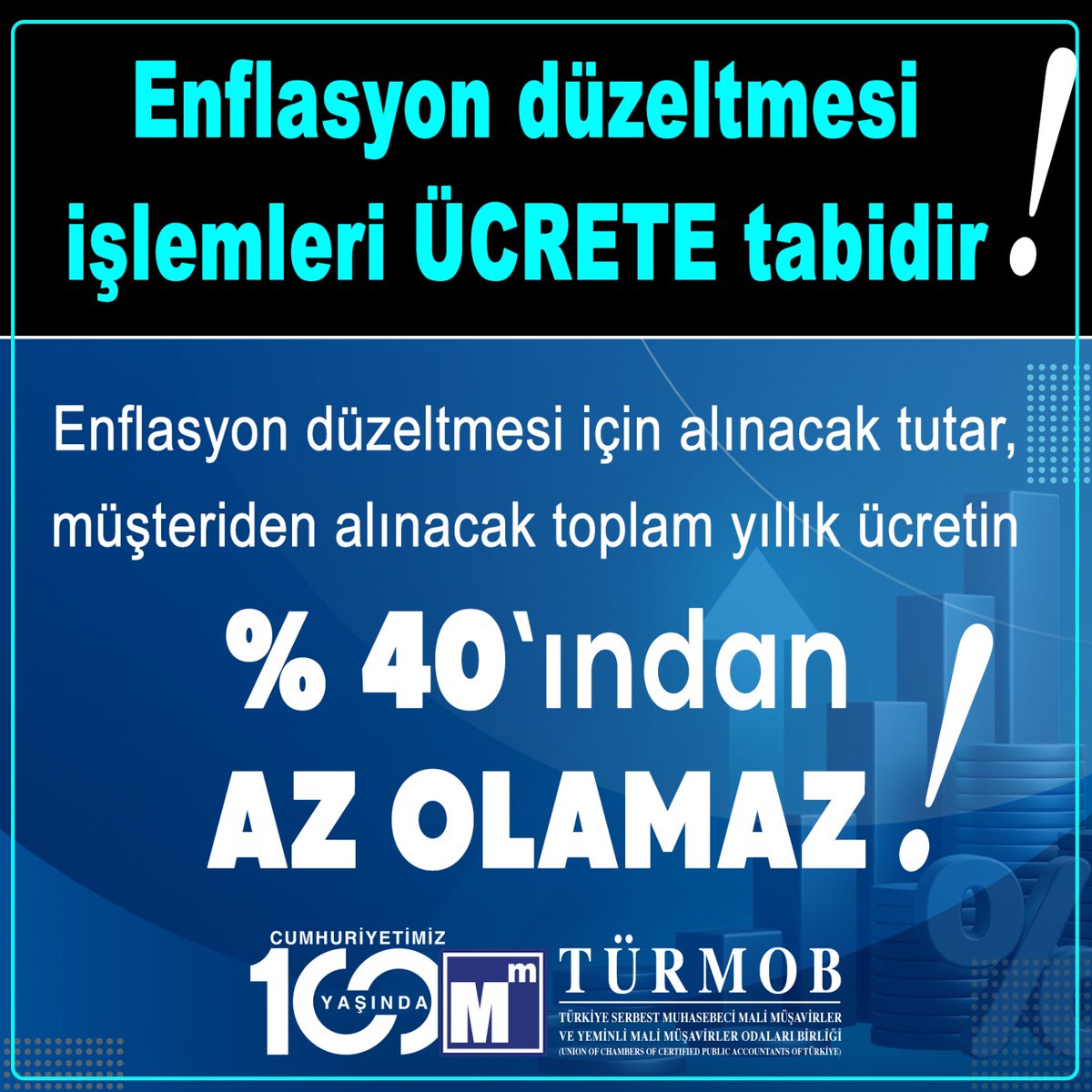 📍 Enflasyon düzeltmesi işlemleri ÜCRETE tabidir! 📍 Enflasyon düzeltmesi için alınacak tutar, müşteriden alınacak toplam yıllık ücretin %40’ın dan AZ OLAMAZ!... #türmob