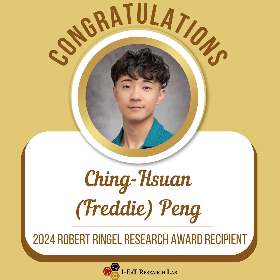 NEWS: Our PhD student, Ching-Hsuan (Freddie) Peng, has been awarded the prestigious 2024 Robert Ringel Research Award from @PurdueSLHS! Congratulations, Freddie! We are thankful to the longtime donors of the Ringel Award! @PurdueHHS @PurdueSLHS @DrMalandraki
