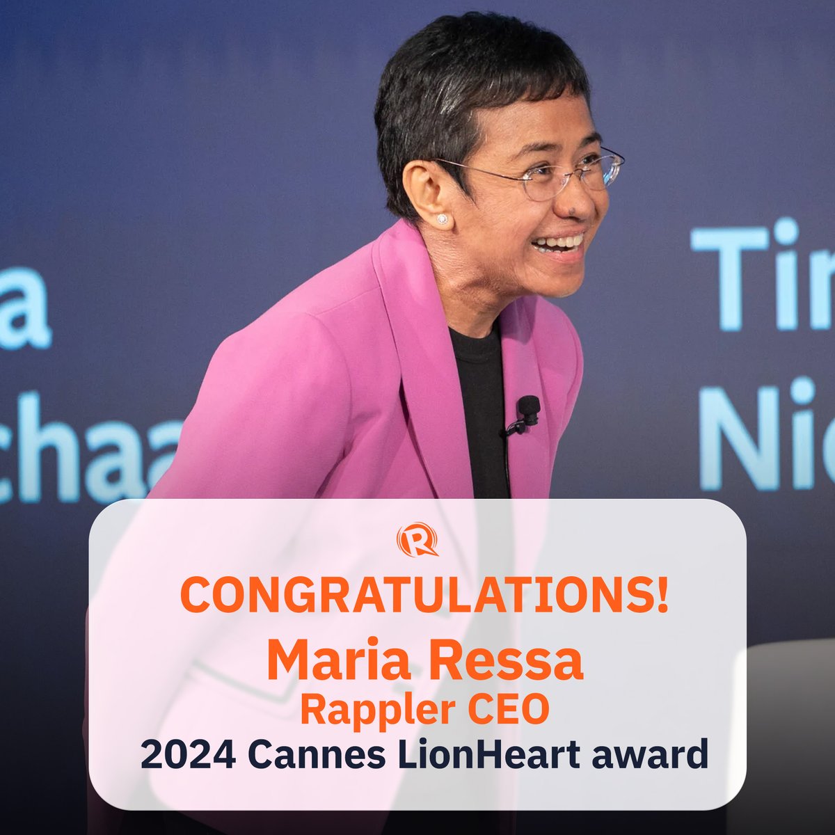 Rappler CEO and Nobel Peace Prize laureate Maria Ressa is awarded the prestigious Cannes LionHeart for 2024, Cannes Lions announces on Thursday, May 9. The award is given to an individual “who has harnessed their position to make a significant and positive difference to the world…