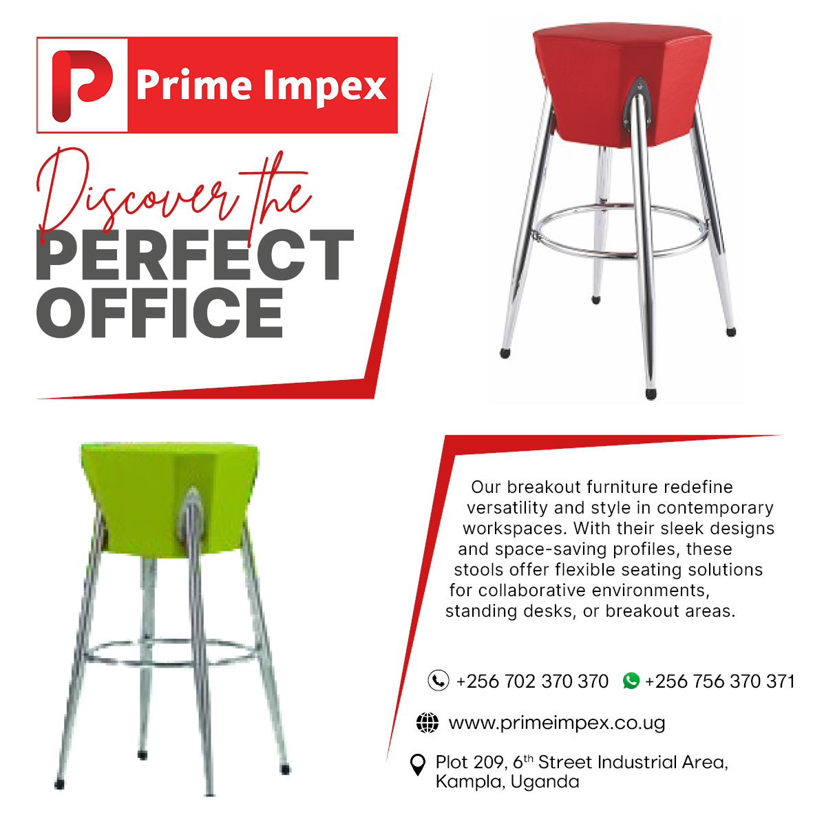 Boost mobility in your workspace with our dynamic office stools! Ideal for collaborative areas, they keep you moving and engaged. 

Visit us for a FREE Interior Design Consultation! 😃 

#OfficeStools #Flexibility #ModernOffice #PrimeImpex #Kampala