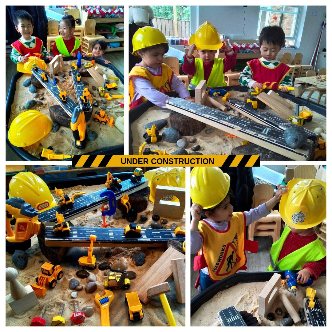 👷🏾‍♀️👷‍♂️Ready, set, build! Our #Toddlers put on their yellow helmets and learnt how to use different tools; by playing with sand, wooden blocks and stones, they developed their fine motor skills and improved their imagination! Our little ones had the most wonderful time!👷🏾‍♀️👷‍♂️