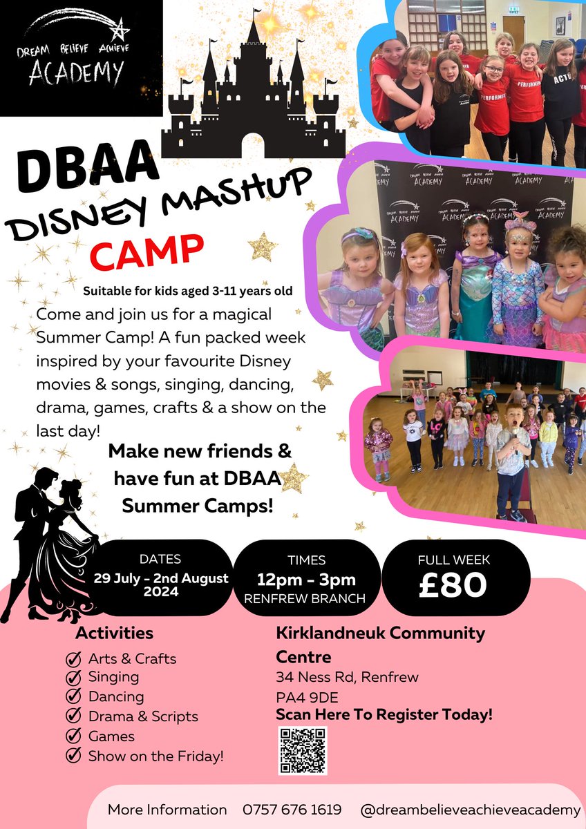 Calling all princes, princesses, and magical beings aged 3 to 12 years old, get ready for a week filled with enchantment and wonder at Dream Believe Achieve Academy's Disney Mashup Week Summer Camp! 𝗙𝗶𝗻𝗱 𝗼𝘂𝘁 𝗺𝗼𝗿𝗲: tinyurl.com/2rmz8e87