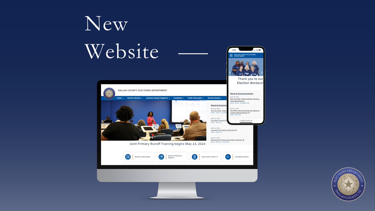 🚀Exciting news! Our new website is live! Experience our user-friendly site with enhanced accessibility, easy navigation, & more functionality. #DallasCountyVotes 👉DallasCountyVotes.org