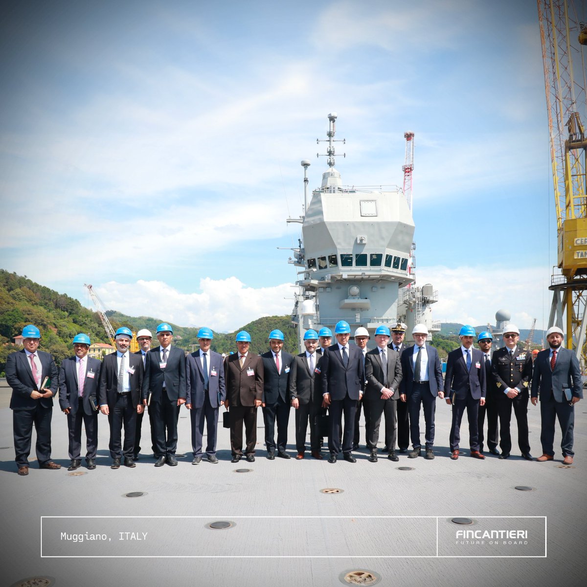 Fincantieri's tweet photo. We recently had the honor of welcoming Assistant Defense Minister of Saudi Arabia, Talal #AlOtaibi, in our Muggiano shipyard, where our CEO, Pierroberto #Folgiero, and General Manager of the Naval Vessels Division, Dario #Deste, were present to receive our distinguished guest.
The visit provided an excellent opportunity to showcase our vision and capabilities, further testifying our invaluable contribution to global maritime advancements.
By fostering international relations, together, we bring the #FutureOnBoard
#Fincantieri #Security #Defense #Naval #Shipbuilding