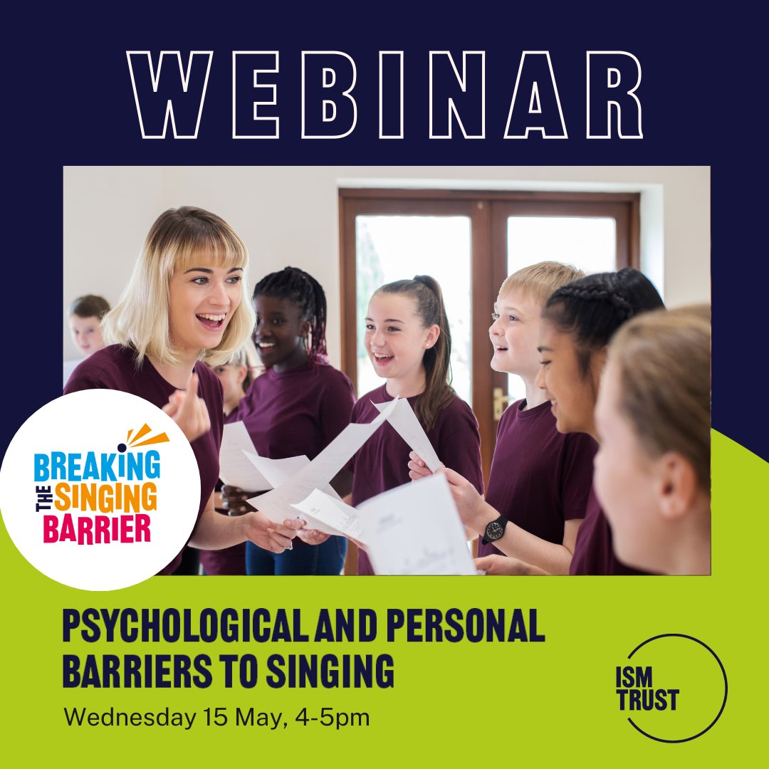 Join @ISM_trust's webinar 'Psychological and personal barriers to singing' on 15 May, 4-5pm, for an exploration of fear, performance anxiety, limited opportunities; negative past experiences, gender and voice identity, and health ism.org/advice/singing…