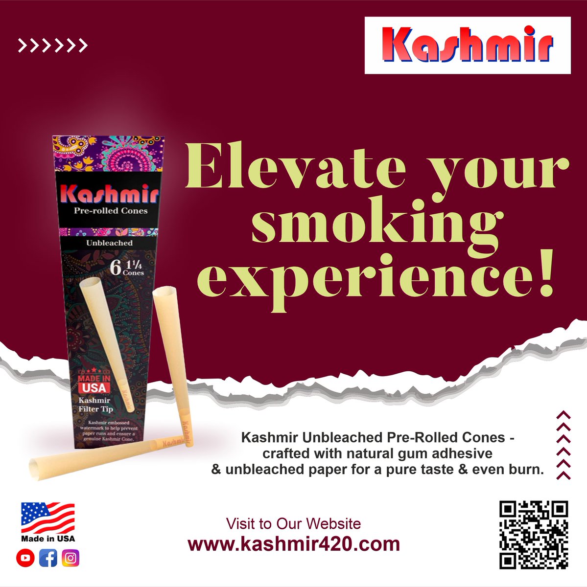 Elevate your smoking experience with Kashmir Unbleached Pre-Rolled Cones! 
Crafted with natural gum adhesive & unbleached paper for a pure taste & even burn. 
Ready to try them? 
shop now:zurl.co/t079 

  #SmokeInStyle  #rollingpaper #kingsizecone  #weedsmoking