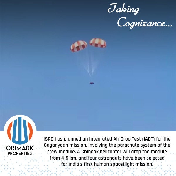 #ISRO has planned an #IntegratedAirDropTest (IADT) for the #Gaganyaanmission, involving the parachute system of the crew module. A Chinook helicopter will drop the module from 4-5 km, and four astronauts have been selected for India's first human spaceflight mission.

#Gaganyaan