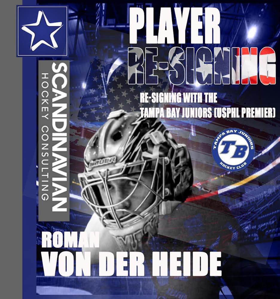🇺🇸PLAYER RE-SIGNING🇺🇸 Goaltender @goaliervdh is staying put with the @tbjuniorsusphl of the @USPHL 🔥🔥 Roman is a big goaltender who has built an impressive resume already! #ncaa #juniorhockey
