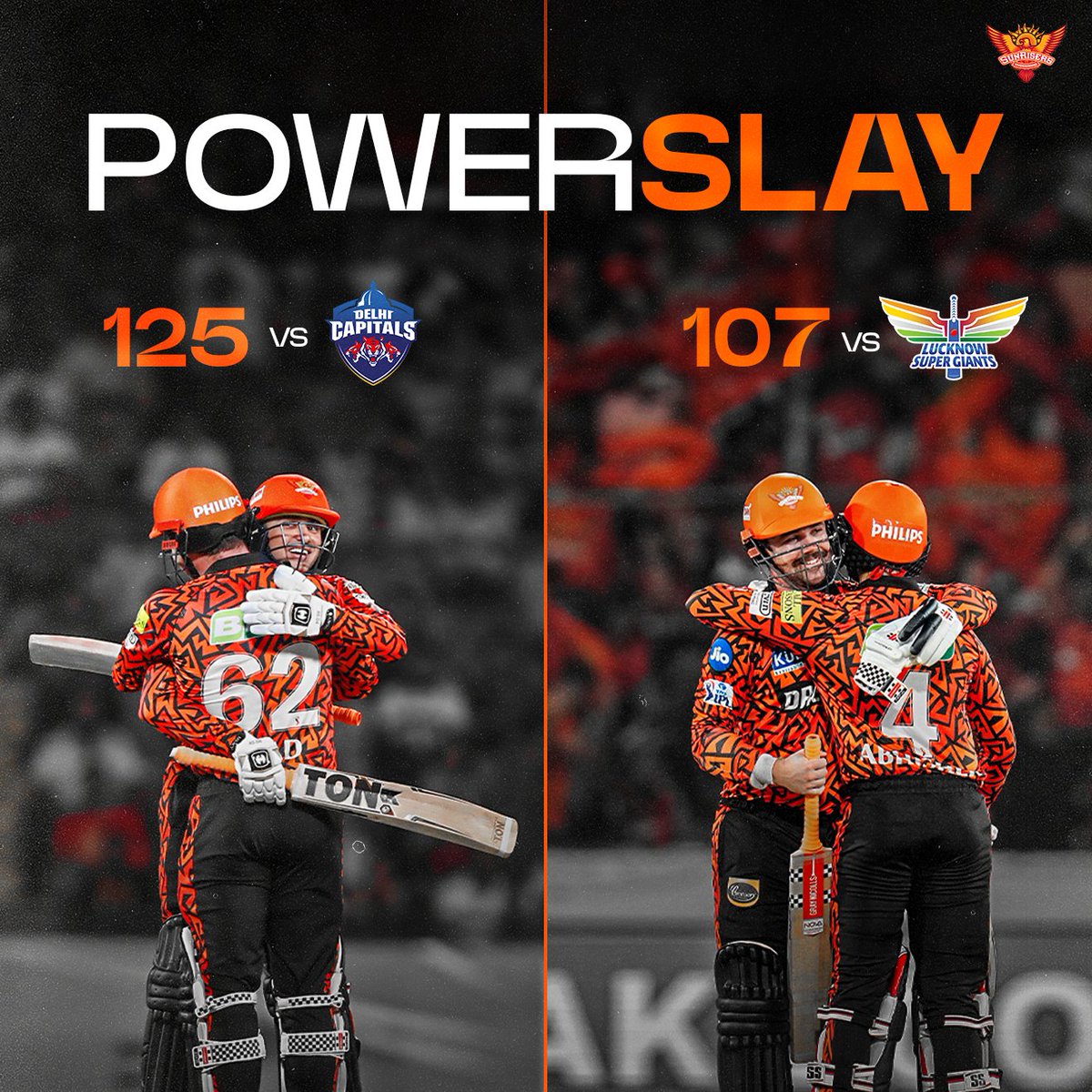 The ONLY side with two 1️⃣0️⃣0️⃣+ powerplay scores in IPL history 🧨😎 

#PlayWithFire #SRHvLSG