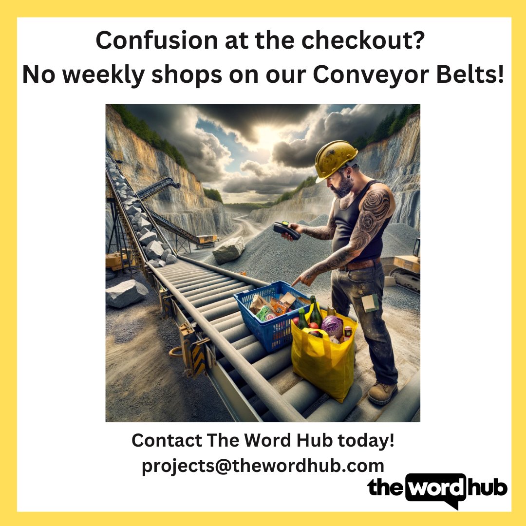 Think you can rack up loyalty points at the #quarry? 🛒

Think again! While #conveyor belts are great for moving rocks, they're not quite cut out for your weekly shop. 🛍️
Leave the grocery scanning at the supermarket and let us handle the #technical talk.

#translation #screening