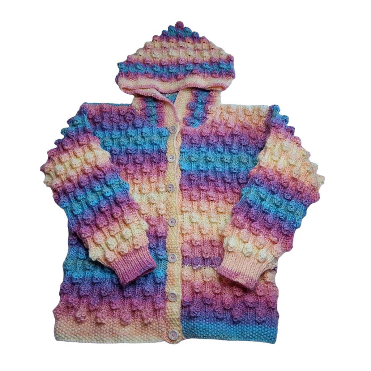 Add a splash of color to your kid's wardrobe with this Hand Knitted Rainbow Hooded Cardigan. It's perfect for kids aged 6-7 years. Shop now knittingtopia.etsy.com/listing/168933… #knittingtopia #etsy #KidsFashion #handknitted #etsyshop #craftbizparty #MHHSBD #shophandmade #buybritish
