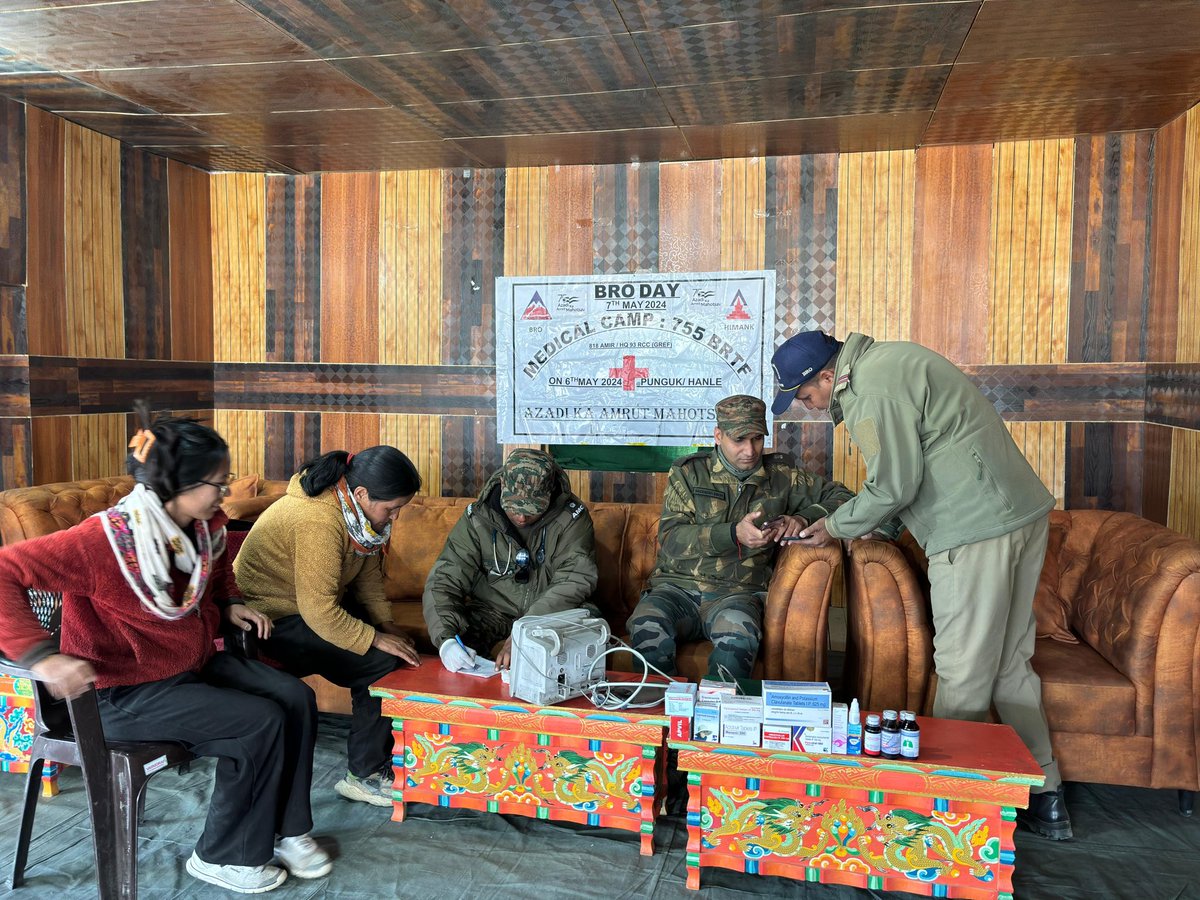 Displaying solidarity and humanitarianism. Medical Team of 755 BRTF Project Himank organised a Medical Camp to commemorate the 65th Raising Day of the Border Roads Organisation at Punguk Village, UT Ladakh #BRO in the service of the nation @SpokespersonMoD @BROindia @adgpi