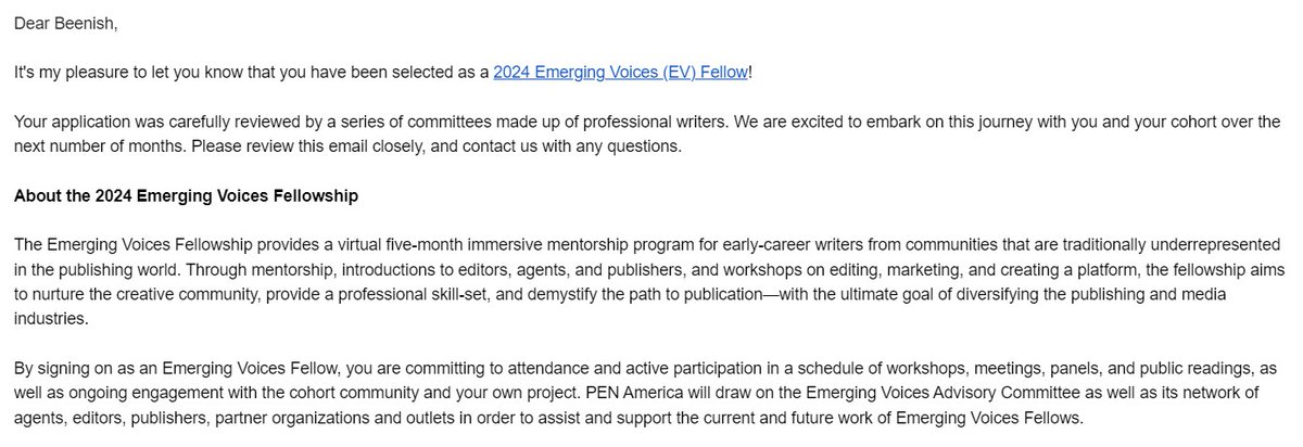 I've declined the Emerging Voices Fellowship from @PENAmerica. I didn't want to opt for personal gain when my fellow reporters and writers have been attacked and killed in Gaza, without the sort of urgency that this unprecedented level of violence should elicit.
