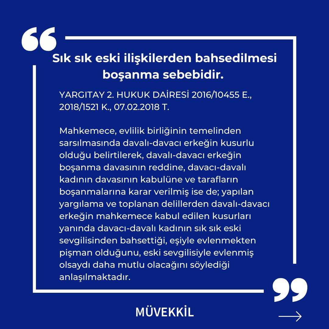 Muvekkil_app's tweet photo. Boşanma sebebi olarak bir emsal karar: Eski ilişkileri göze sokmak. 👀#boşanma #emsalkarar #dava #hukuk https://t.co/AbHJ44lcD8
