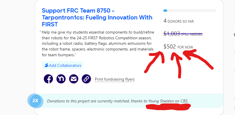 PIECHS_Robotics's tweet image. All donations to our Robotics Team Project on DonorsChoose are being doubled thanks to Young Sheldon on CBS. Help us fund this before matching funds run out. Thanks!!! bit.ly/iTeachPi_Donor…
#teacherappreciationweek #teacherappreciation #DonorsChoose #STEM #YoundSheldon #CBS