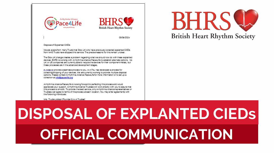 Disposal of Explanted CIEDs: We are aware from many Trusts that Stok UK who have previously collected explanted CIEDs from NHS Trusts have stopped this service. BHRS is working with A-A Pace4Life to establish alternate options.  

Read more: bhrs.com/disposal-of-ex…