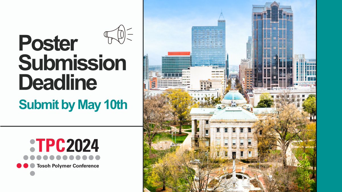 Only one day left! Poster submission for TPC2024 closes tomorrow, May 10th! Take this opportunity to highlight your work and grow your network. Submit here: bit.ly/49YDdfS #TPC2024 #TosohPolymerConference #ChromatographyExperts