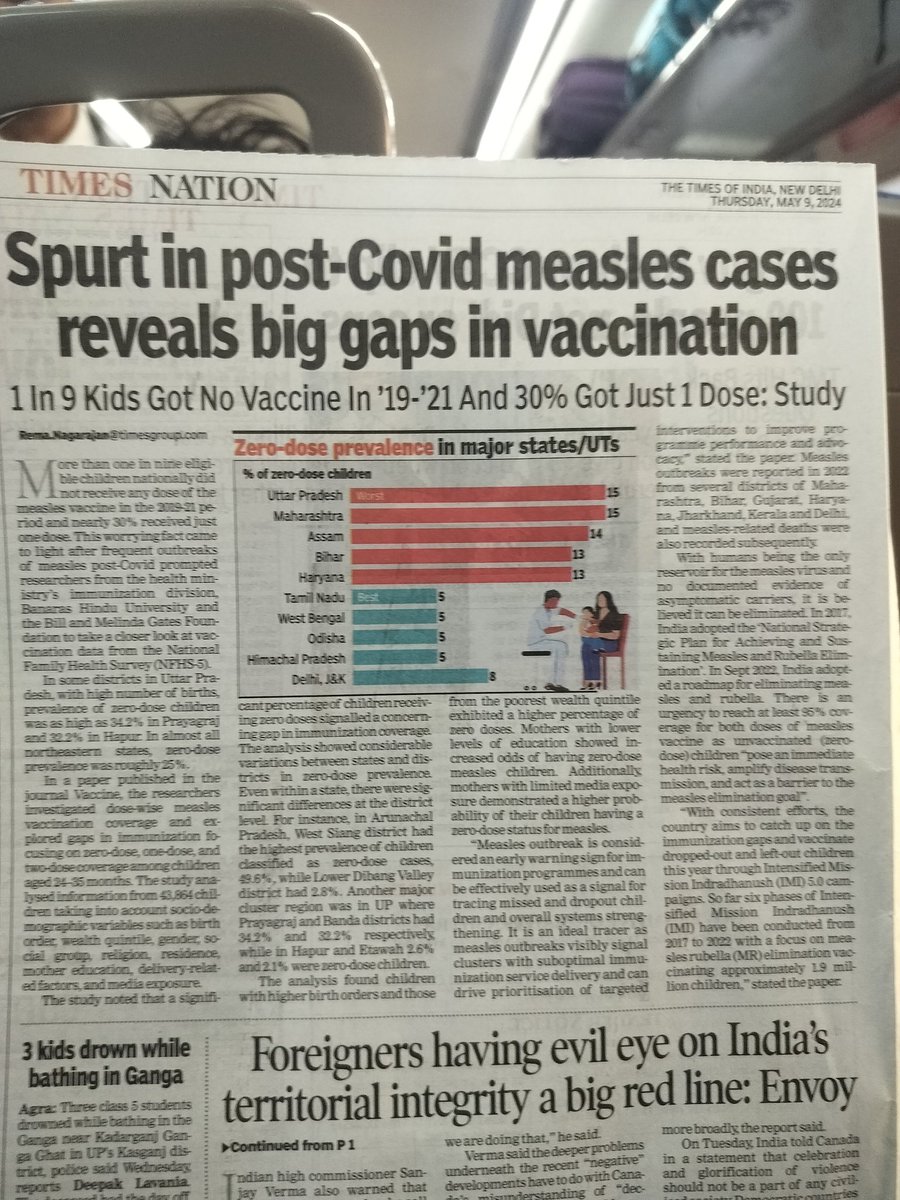 The biggest damage of unplanned lockdown was it's effect on regular patients and chronic diseases. Lakhs of children were deprived of regular vaccines, Polio vaccines, Measles vaccine, DOTS treatment, cancer treatment etc.
Today's TOI