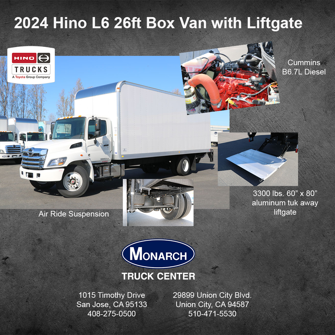 Great time to drive a Hino 26ft x 108'H x 102'W Box Van, Great selection available. Some equipped with Air Ride Suspension. Call us today 408-275-0500 #monarchtruck #hinotrucks #hinol6
