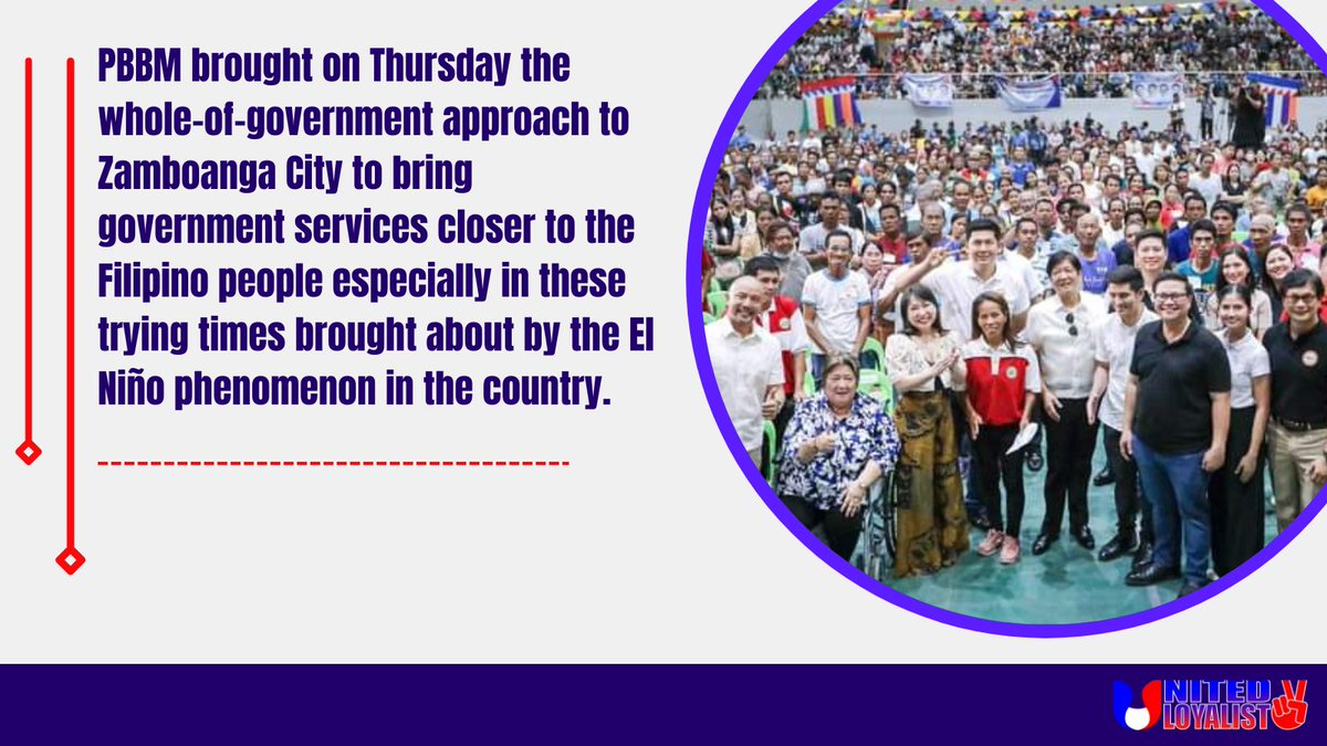 PBBM brought on Thursday the whole-of-government approach to Zamboanga City to bring government services closer to the Filipino people especially in these trying times brought about by the El Niño phenomenon in the country.