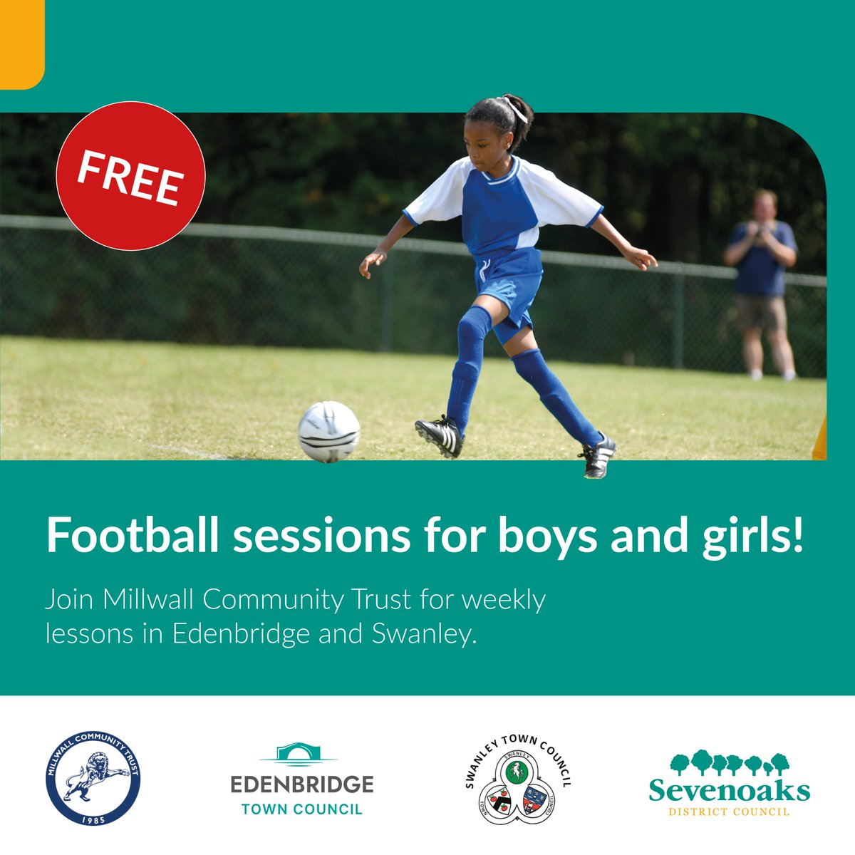 Our #free @Millwall_MCT football sessions at St Mary’s Recreation Ground in #Swanley start tomorrow! It’s open to girls & boys aged 8-16 and there is no booking required. Find out more including start & times here - sevenoaks.gov.uk/kidsfootball