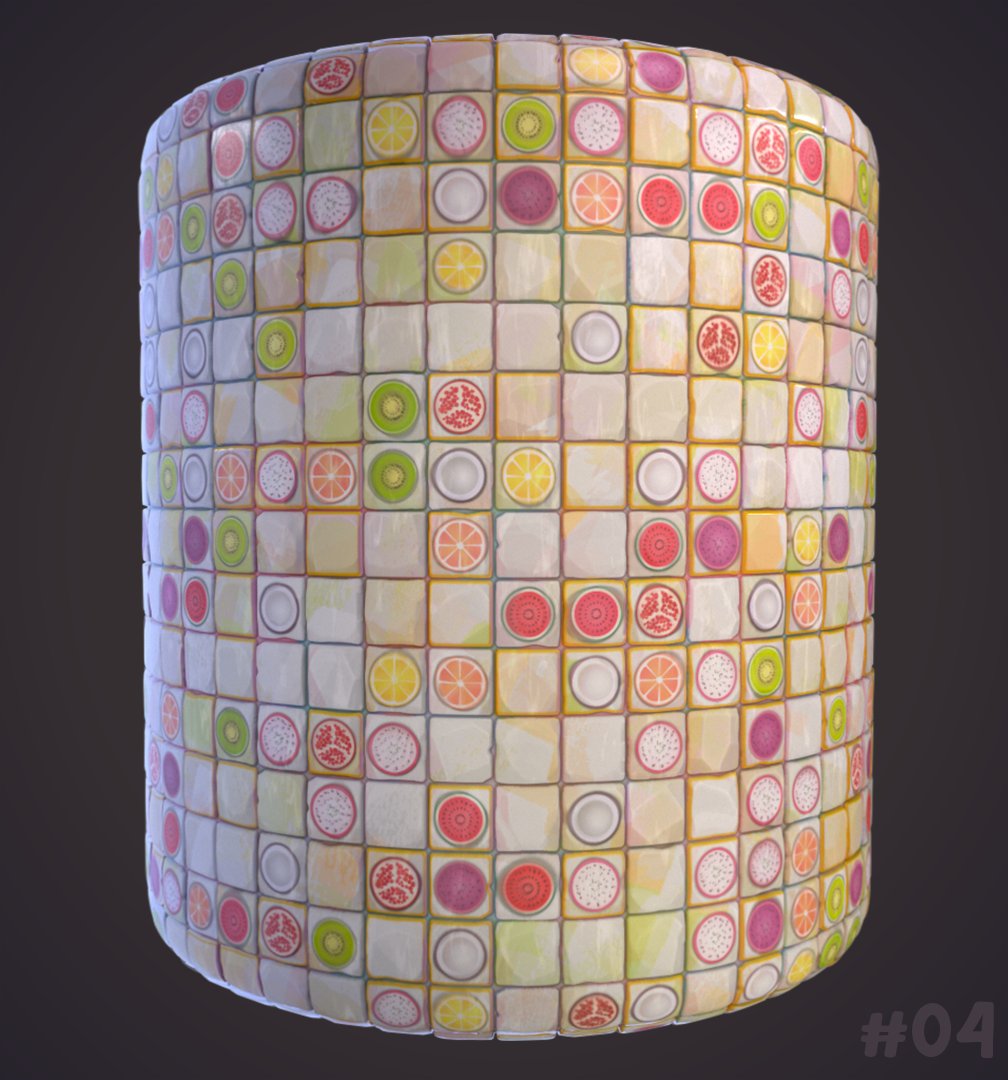 #04 - Mosaic I wanted to have fruit slices on my mosaics, and here we are! #Mayterials #Mayterials2024 #SubstanceDesigner