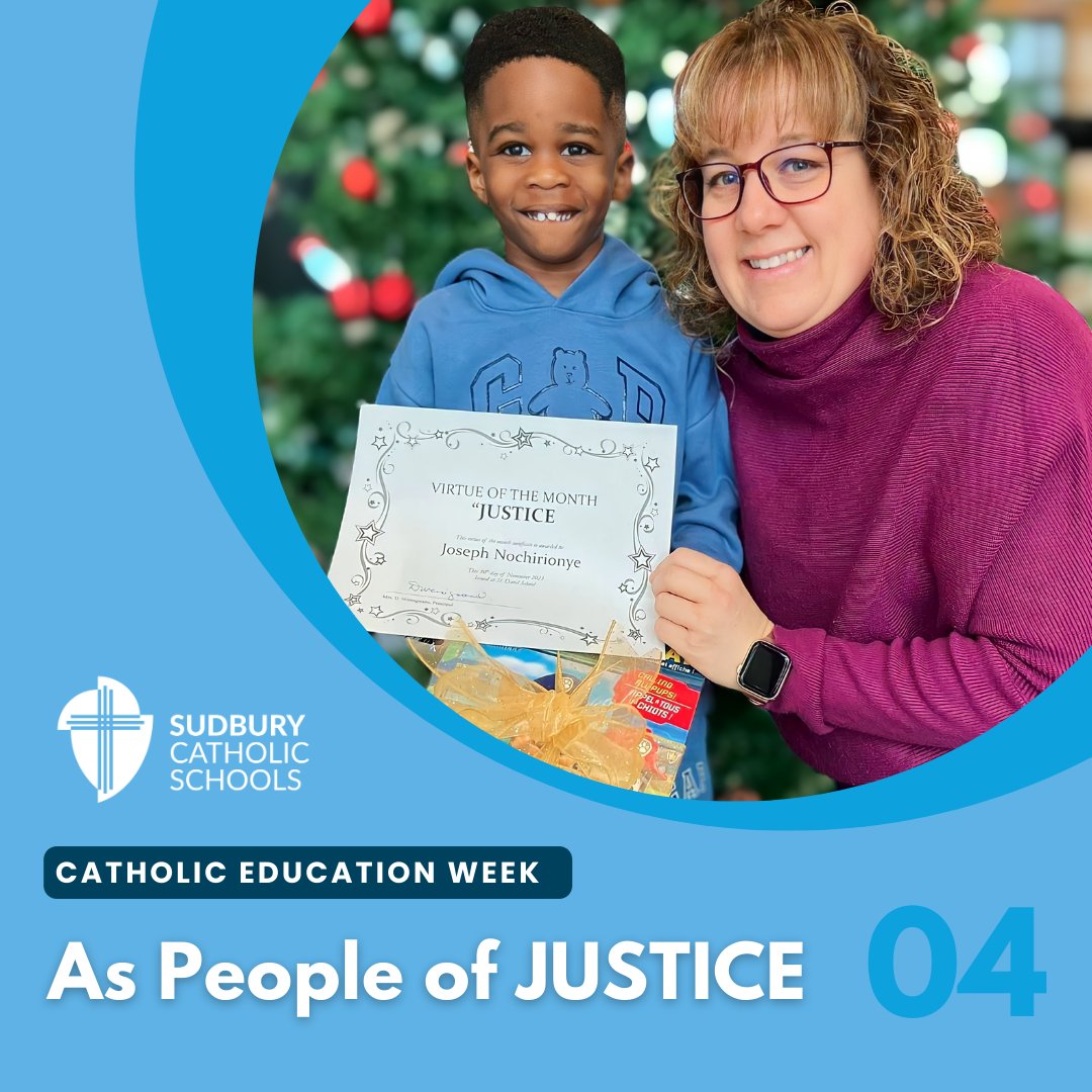 Thursday's CEW sub-theme is 'As People of Justice,' urging us to promote justice, fairness, and equity in our interactions. ⚖️ It calls on us to create a world where all people are treated with respect and compassion. #CEW2024 #SudburyCatholicSchools #CatholicEducation