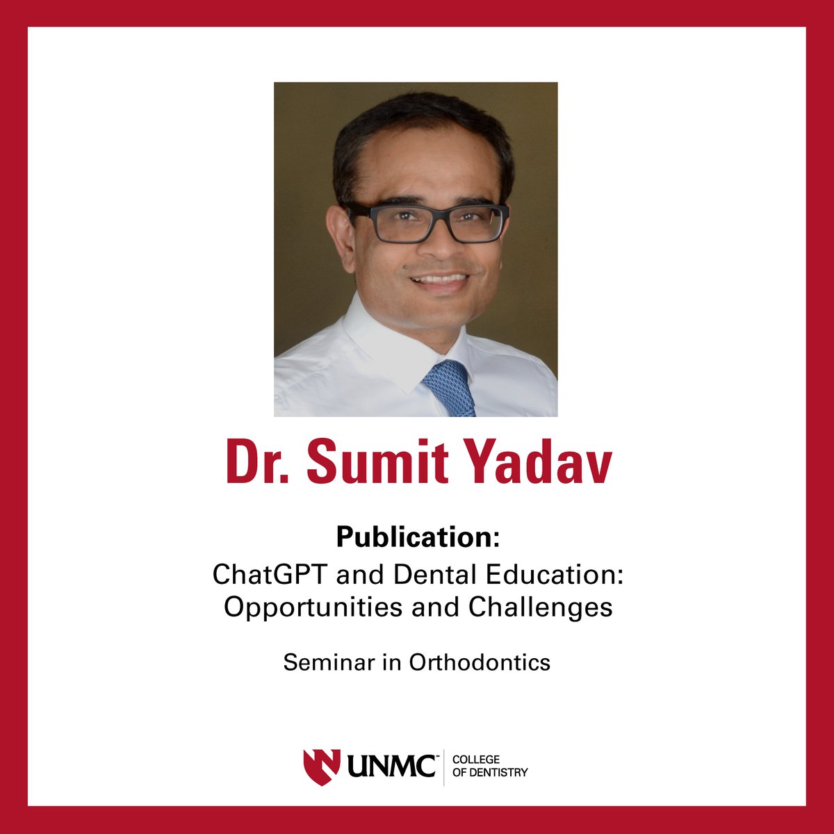 Congratulations to Sumit Yadav, BDS, MDS, MBA, PhD, professor and chair of the department of growth and development, for his publication in Seminar in Orthodontics. View article: bit.ly/4dAGjc0 #iamunmc