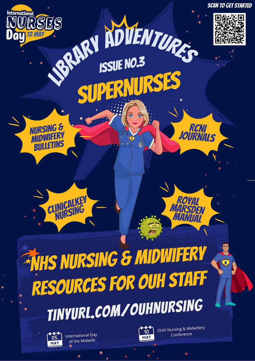 We'll be in Tingewick Hall tomorrow for the International Day of Nurses and Midwives Conference. Do come and say hello! Did you know that we have a dedicated page for nurses and midwives at OUH, with links to lots of useful resources? libguides.bodleian.ox.ac.uk/NHS/nursingand… @OUH_Nursing