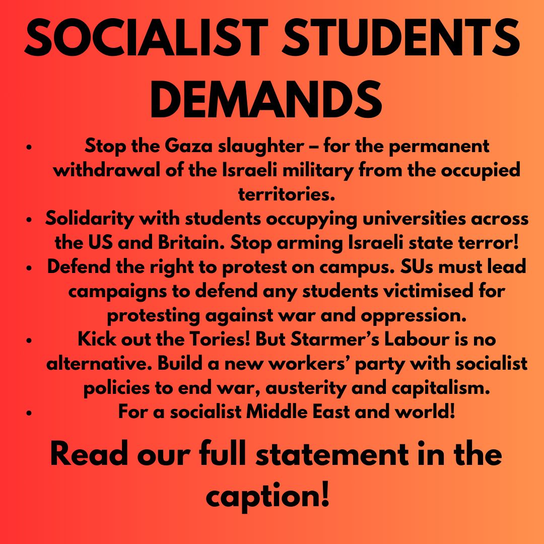 Join us tomorrow at 11am in solidarity with the encampment of Abcrombie Square against @LivUni complicity in Israeli state terror. 🚩✊🏻 Details and Demands below 👇🏻 Read our Statement: socialiststudents.org.uk/2024/04/29/sol… Help Donate Supplies to the protesters: linktr.ee/livrpool_enc?f…