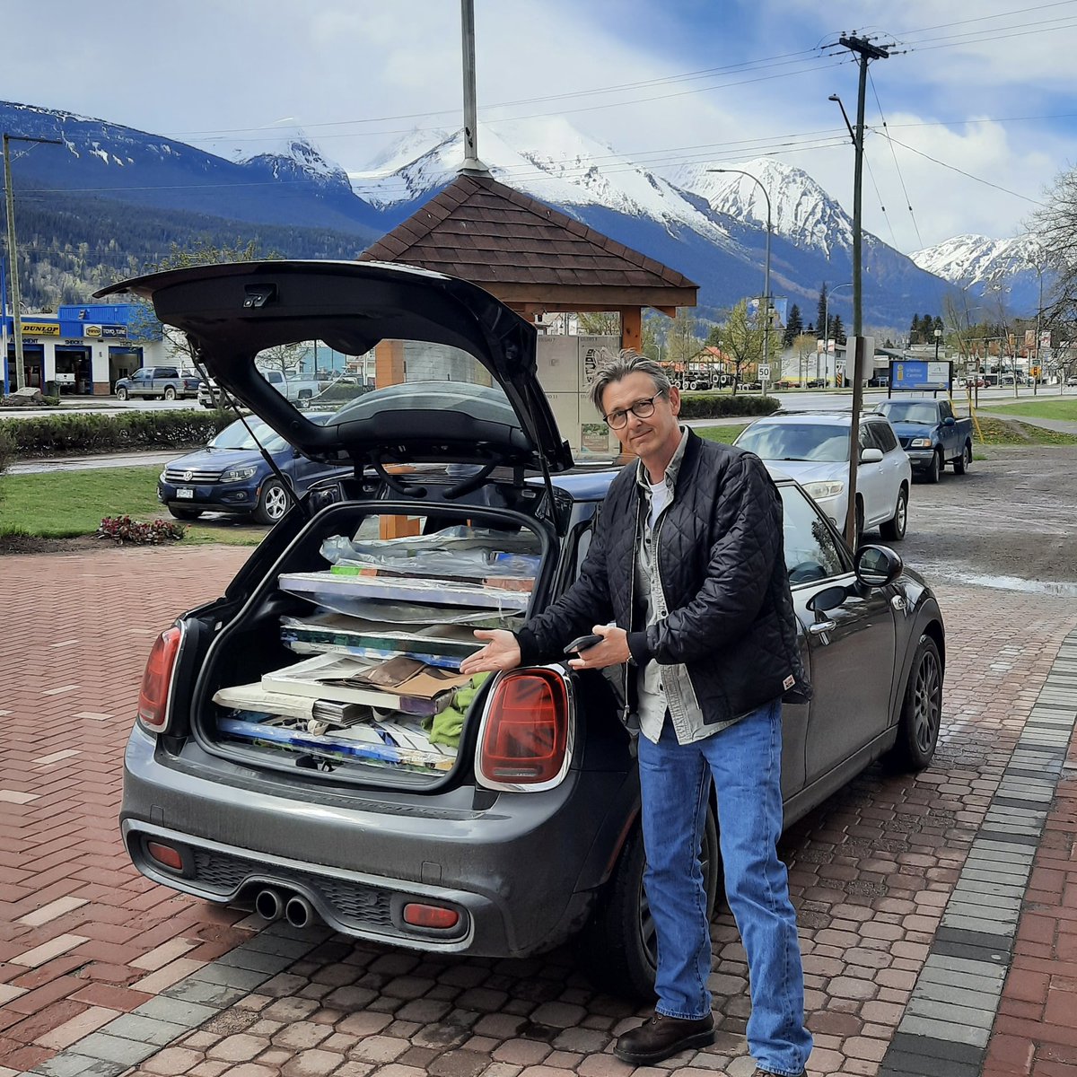 What a setting for a show!  Arrived at the Smithers Art Gallery with my "North by Northwest" collection in the back of the Mini.  

The work is now hung &amp; the exhibition opens tomorrow at 7pm.  Looking forward to meeting everyone!
*
#art #paintings #smithers #BC #canada