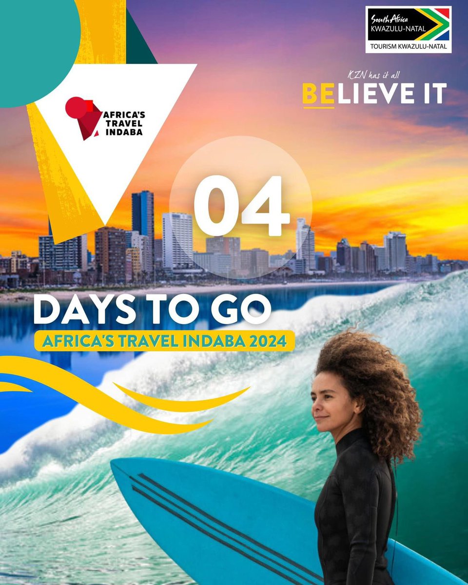 4️⃣ DAYS TO GO ‼️‼️ To Africa’s BIGGEST tourism symposium happening at the Durban International Convention Centre. Join the MEC for KZNEDTEA Mr. Siboniso Duma as he actively participates in the 2024 Africa’s Travel Indaba. Let’s do more,together. 🇿🇦