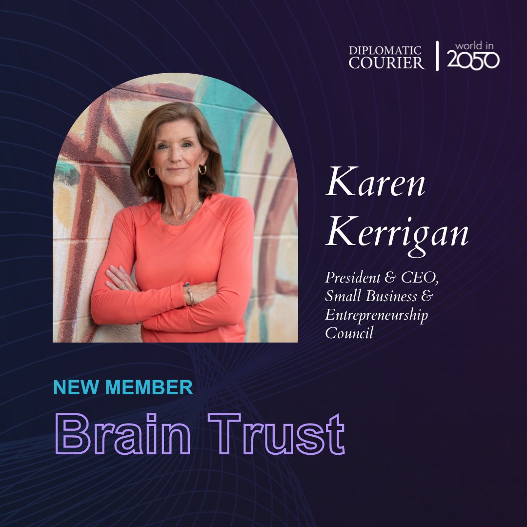 Welcome to Karen Kerrigan, our newest @Livein2050 Brain Trust member! Karen is the founder, president, and CEO of the @SBECouncil, as well as the founder of the Metaverse Business Alliance, among many other achievements. We look forward to her joining! worldin2050.diplomaticourier.com/brain-trust/