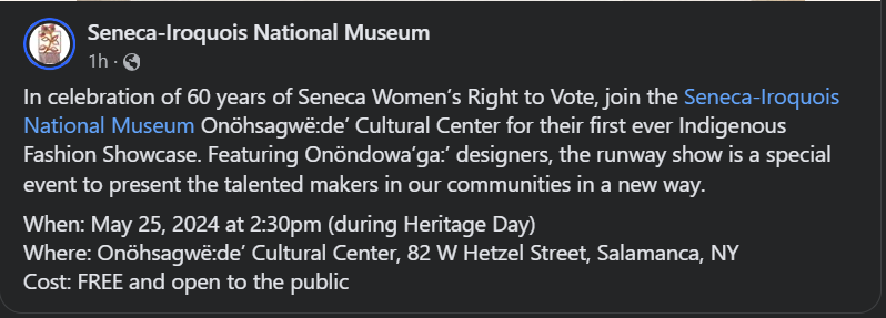 #Art comes in a variety of media & forms, incl. clothing. See below for more info. on an Indigenous Fashion Showcase hosted by the Seneca-Iroquois National Museum in Salamanca, NY.
🦬

#firstnationsart
#indigenousart