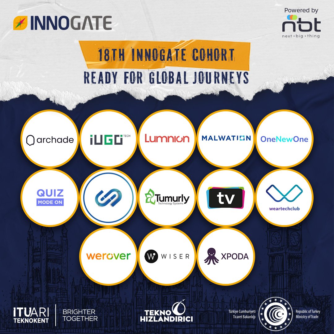 Get ready for the 18th Innogate cohort! 🚀 Meet 13 companies set to create global success stories! 🌍📈

<a href="/ticaret/">T.C. Ticaret Bakanlığı</a> <a href="/ariteknokent/">İTÜ ARI TEKNOKENT</a> <a href="/nbtdigital/">NBT (Next Big Thing)</a>