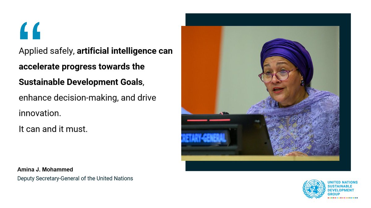 'Together, let’s build a world where artificial intelligence (AI) and other technologies will serve the entire humanity and leave no one behind.' 👉Check out @UN deputy chief @AminaJMohammed's remarks at the latest event on AI & #GlobalGoals: bit.ly/3UATuRK